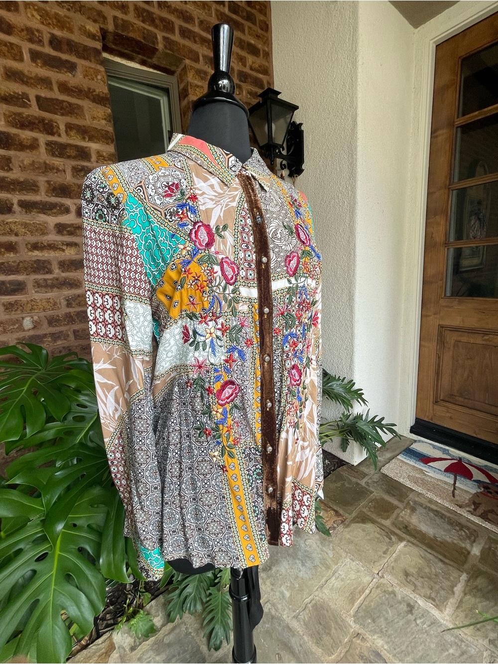 Aratta Brown Teal & White Mixed Print Blouse - Picture 10 of 13